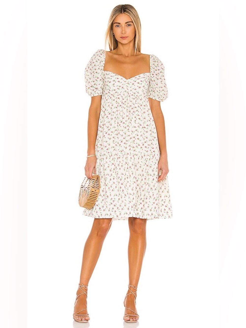 Selkie The Madonna Dream Dress in Shortcake White Floral Puff Sleeve Large